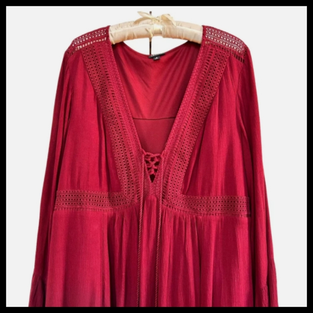 Torrid Crinkle Gauze Lace Up Tassel Tunic size 0 (L/12) - Picture 9 of 13